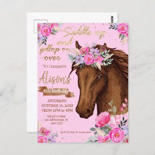 Pink Horse Birthday Party Cowgirl Postcard