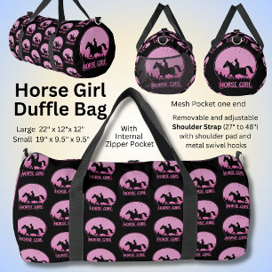 Pink Horse Girl Design on Black Duffle Bag