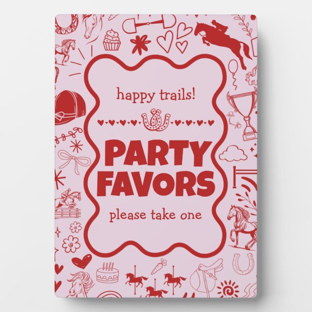 Pink Horse Girl Equestrian Birthday Party Favours Plaque (Front)