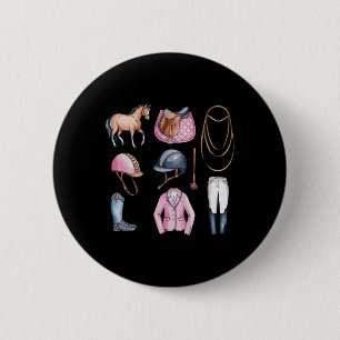 Pink Horseback Riding Doodles Cute Equestrian Hors 6 Cm Round Badge
