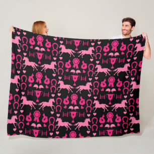 Pink Horseback Riding Fleece Blanket