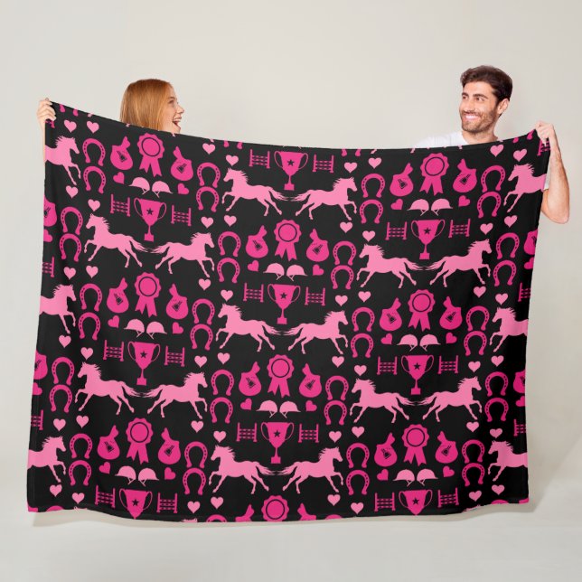 Pink Horseback Riding  Fleece Blanket (In Situ)