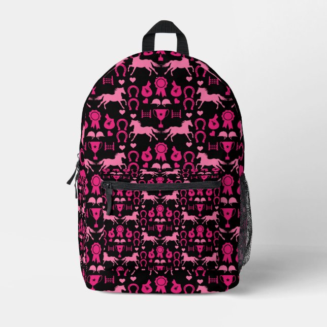 Pink Horseback Riding  Printed Backpack (Front)