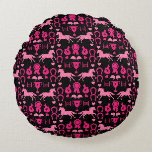 Pink Horseback Riding Round Cushion