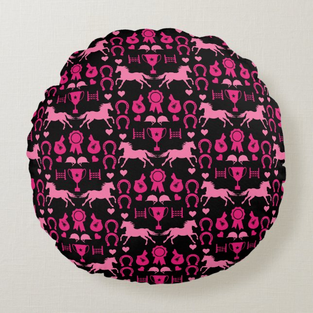 Pink Horseback Riding  Round Cushion (Front)