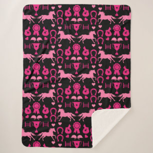 Pink Horseback Riding Sherpa Blanket