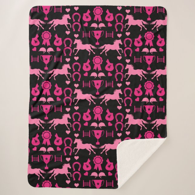 Pink Horseback Riding  Sherpa Blanket (Front)