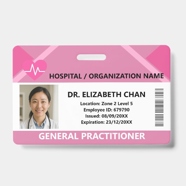 Pink Hospital Doctor Nurse Care Security Photo ID Badge (Front)