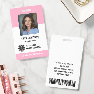 Pink Hospital Medical Employee Logo Photo Id Badge