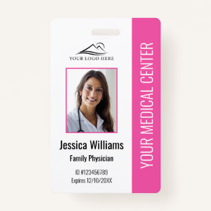 Pink Hospital Medical Employee Photo ID Badge