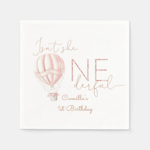 Pink Hot Air Ballon Onederful Girl 1st Birthday Napkin