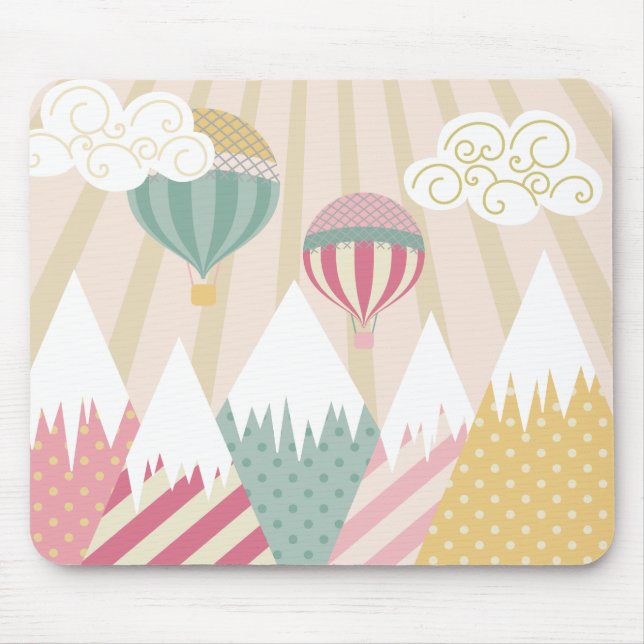 Pink Hot Air Balloon and Mountain Scene Mouse Pad (Front)