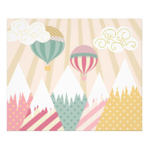 Pink Hot Air Balloon and Mountain Scene