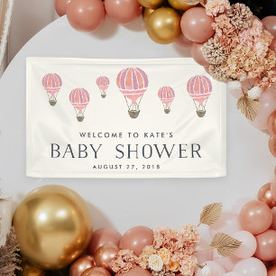Pink Hot Air Balloon Baby Shower Banner