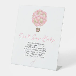 Pink Hot Air Balloon Baby Shower Don't Say Baby Pedestal Sign