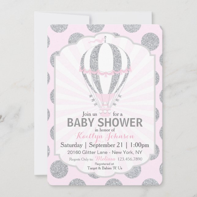 Pink Hot Air Balloon Baby Shower Invitation (Front)