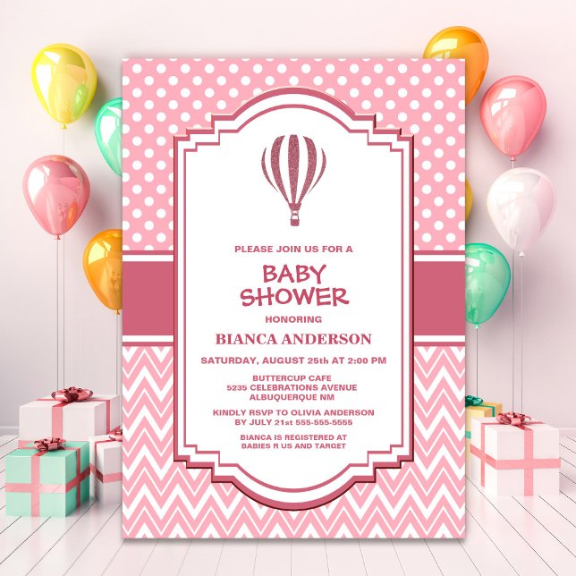 Pink Hot Air Balloon Baby Shower Invitation (Creator Uploaded)