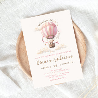 Pink Hot Air Balloon Baby Shower Invitation