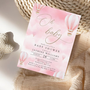 Pink Hot Air Balloon Baby Shower Invitation