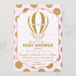 Pink Hot Air Balloon Baby Shower Invitation