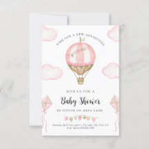 Pink Hot Air Balloon Baby Shower Invitation Girl