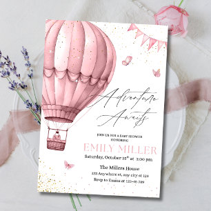 Pink Hot Air Balloon Baby Shower Invite, Baby Girl Invitation