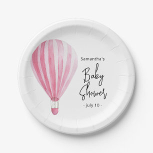 Pink hot air balloon Baby shower Paper Plate