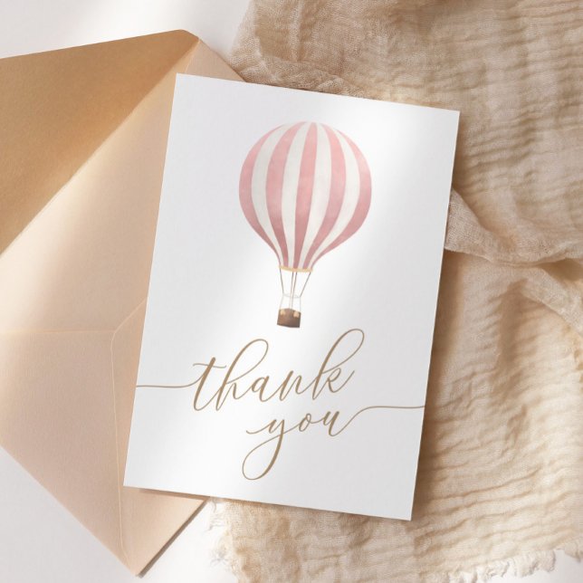 Pink Hot Air Balloon Baby Shower Thank You Card (Creator Uploaded)