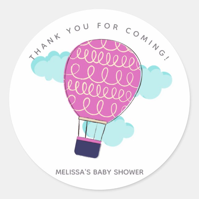 Pink Hot Air Balloon Baby Shower Thank You Classic Round Sticker (Front)