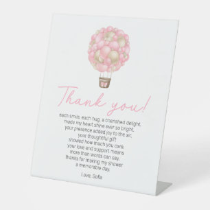 Pink Hot Air Balloon Baby Shower Thank You Poem Pedestal Sign