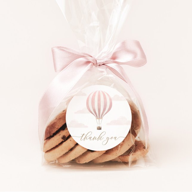 Pink Hot Air Balloon Birthday Classic Round Sticker (Creator Uploaded)