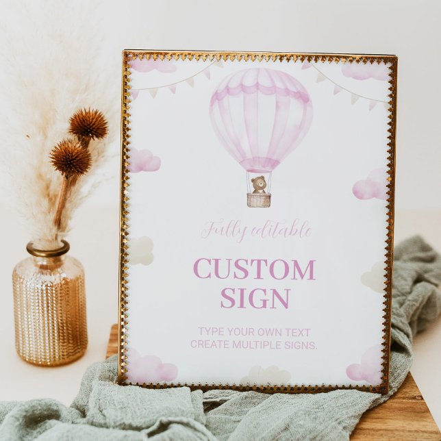 Pink Hot Air Balloon Birthday Custom Table Sign (Creator Uploaded)