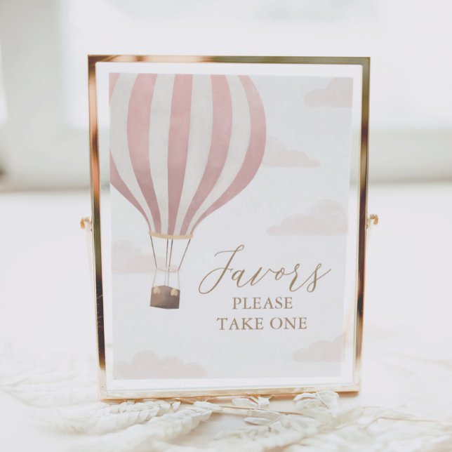 Pink Hot Air Balloon Birthday Favours Sign (Creator Uploaded)