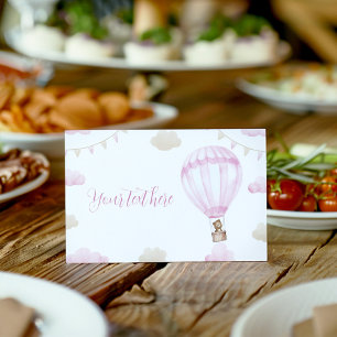Pink Hot Air Balloon Birthday Food Place Card