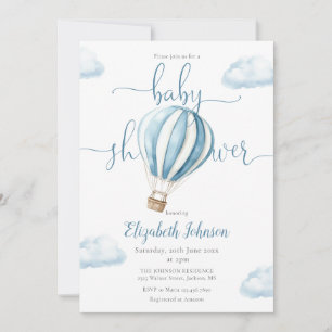 Pink Hot Air Balloon Boy All In One Baby Shower Invitation