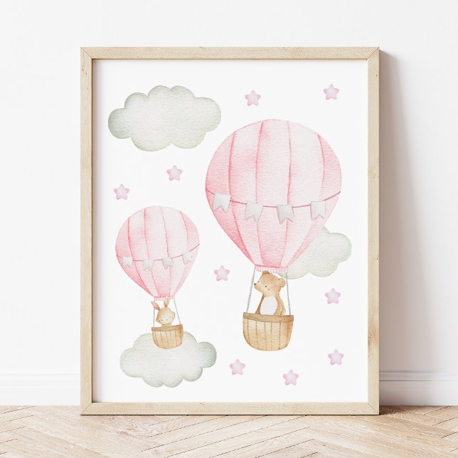 Pink Hot Air Balloon, Cute Animals, Girl Nursery Photo Print (Creator Uploaded)