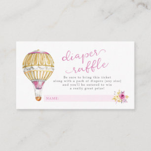 Pink Hot Air Balloon Diaper Raffle Ticket Enclosure Card
