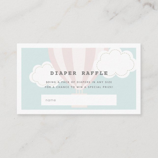 Pink Hot Air Balloon Diaper Raffle Ticket Enclosure Card (Front)