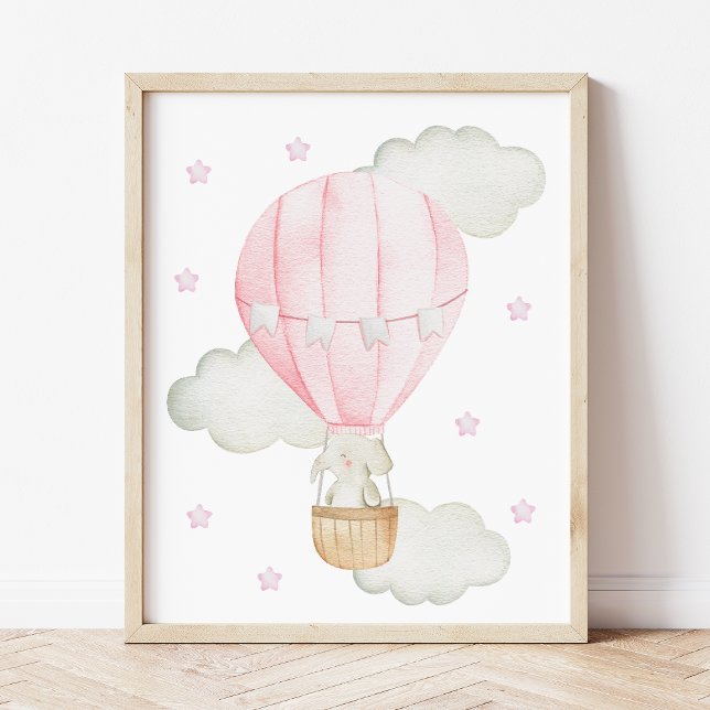 Pink Hot Air Balloon, Elephant, Star, Girl Nursery Poster (Creator Uploaded)