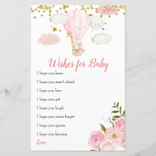 Pink Hot air balloon Floral Wishes for Baby Card