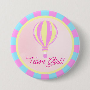 Pink Hot Air Balloon Gender Reveal Team Girl 7.5 Cm Round Badge
