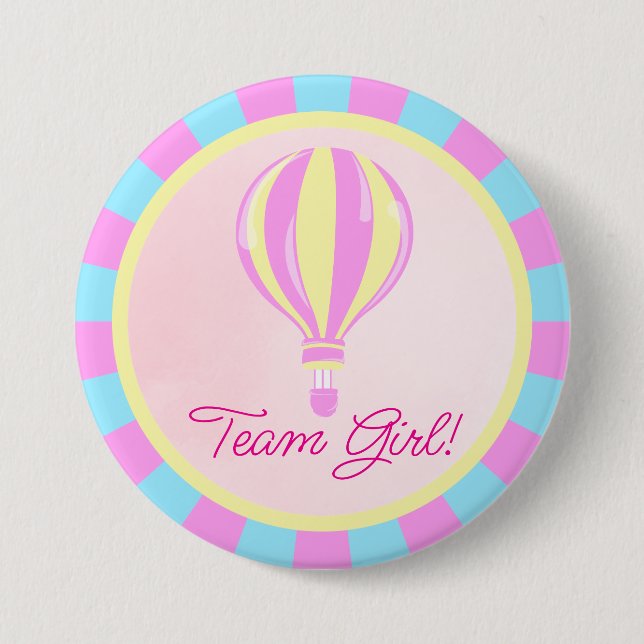 Pink Hot Air Balloon Gender Reveal Team Girl  7.5 Cm Round Badge (Front)