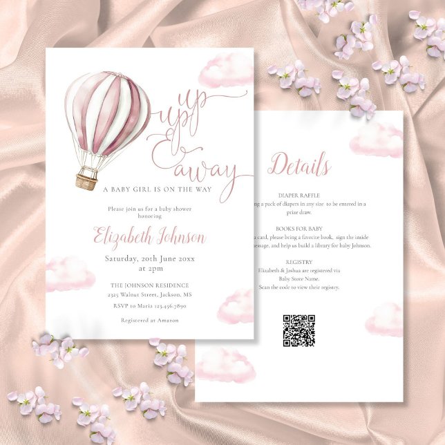 Pink Hot Air Balloon Girl All In One Baby Shower I Invitation (Pink Hot Air Balloon Girl All In One Baby Shower I Invitation)