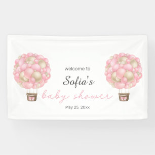Pink Hot Air Balloon Girl Baby Shower Banner