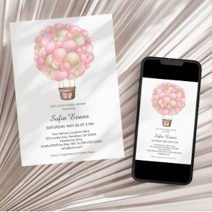 Pink Hot Air Balloon Girl Baby Shower Invitation