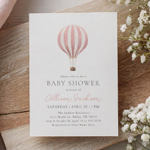 Pink Hot Air Balloon Girl Baby Shower Invitation