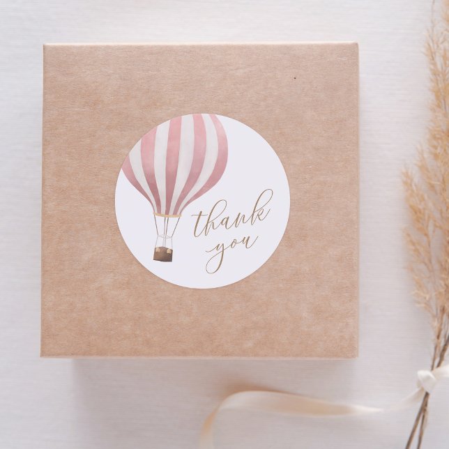 Pink Hot Air Balloon Girl Baby Shower Thank You Classic Round Sticker (Creator Uploaded)