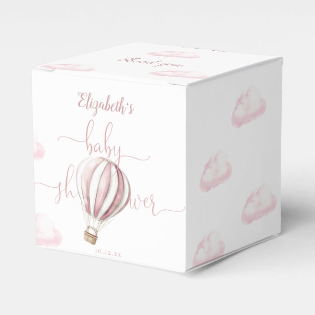 Pink Hot Air Balloon Girl Baby Shower Thank You Favour Box (Front Side)