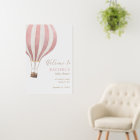 Pink Hot Air Balloon Girl Baby Shower Welcome Sign