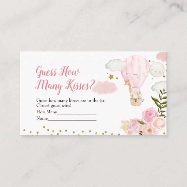 Pink Hot Air Balloon Guess How Many Kisses Game Enclosure Card (Front)